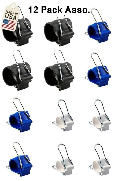 12 Pack Cable Management Clips: Versatile Reusable Cord Holders for Christmas Lights, Holiday Decor, and Outdoor String Lights - 12 Pack (4 Small White, 4 Medium Blue, 4 Large Black)