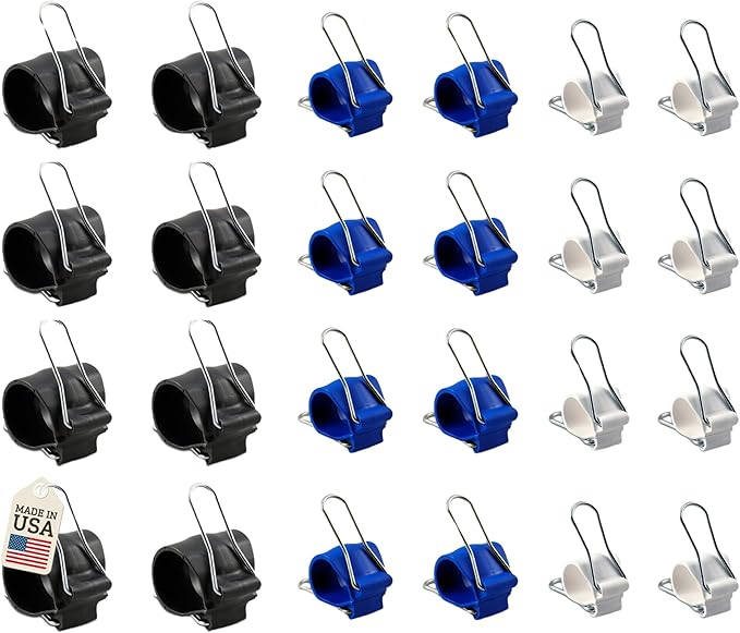 24 Pack Cable Management Clips: Versatile Reusable Cord Holders for Christmas Lights, Holiday Decor, and Outdoor String Lights - 24 Pack (8 Small White, 8 Medium Blue, 8 Large Black)