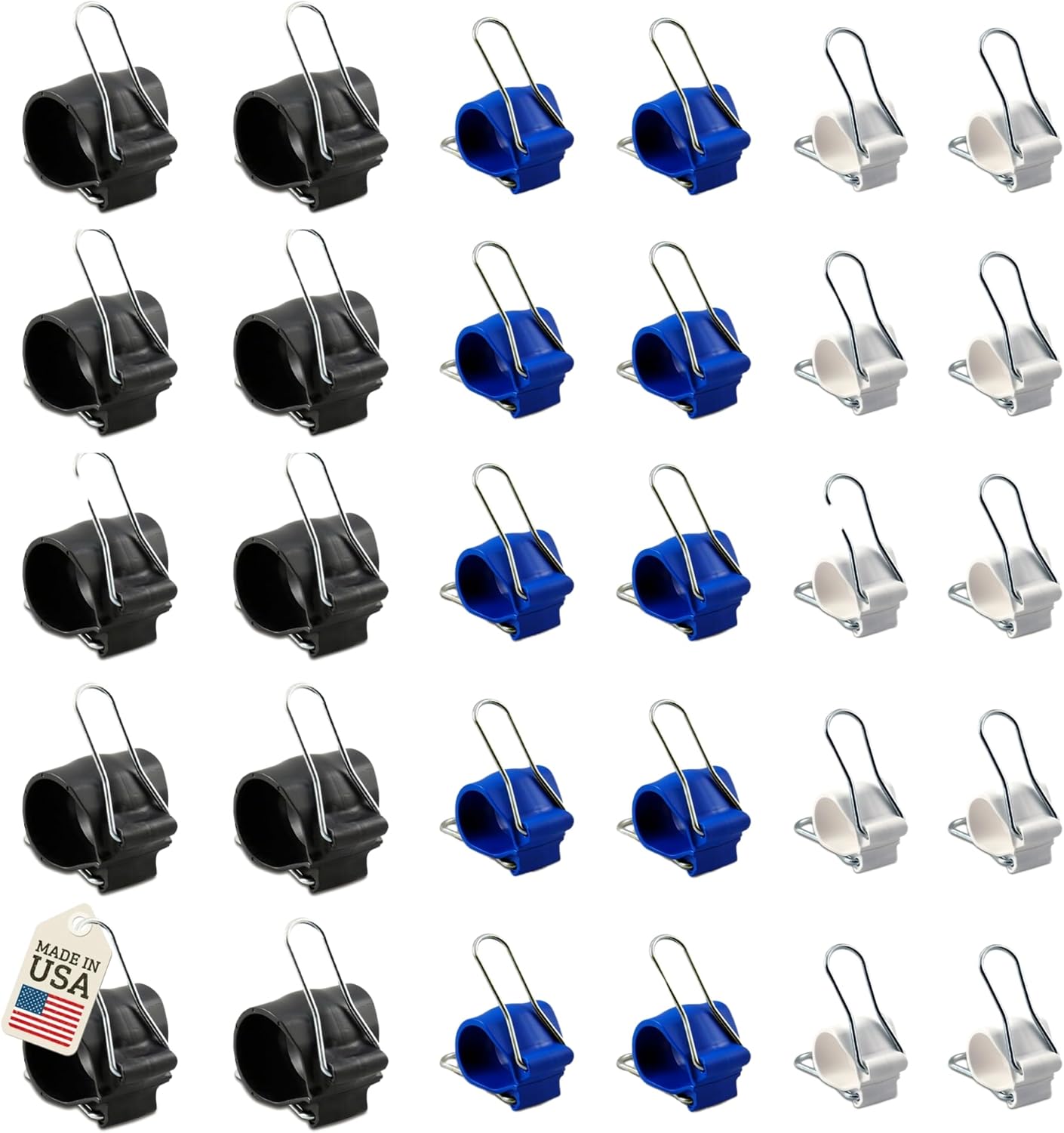 30 Pack Cable Management Clips – Reusable, Versatile Cord Holders for Outdoor String Lights & Décor - 30 Pack (10 Small White, 10 Medium Blue, 10 Large Black)